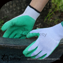 SRSAFETY 10g polyester coated grip green latex gloves